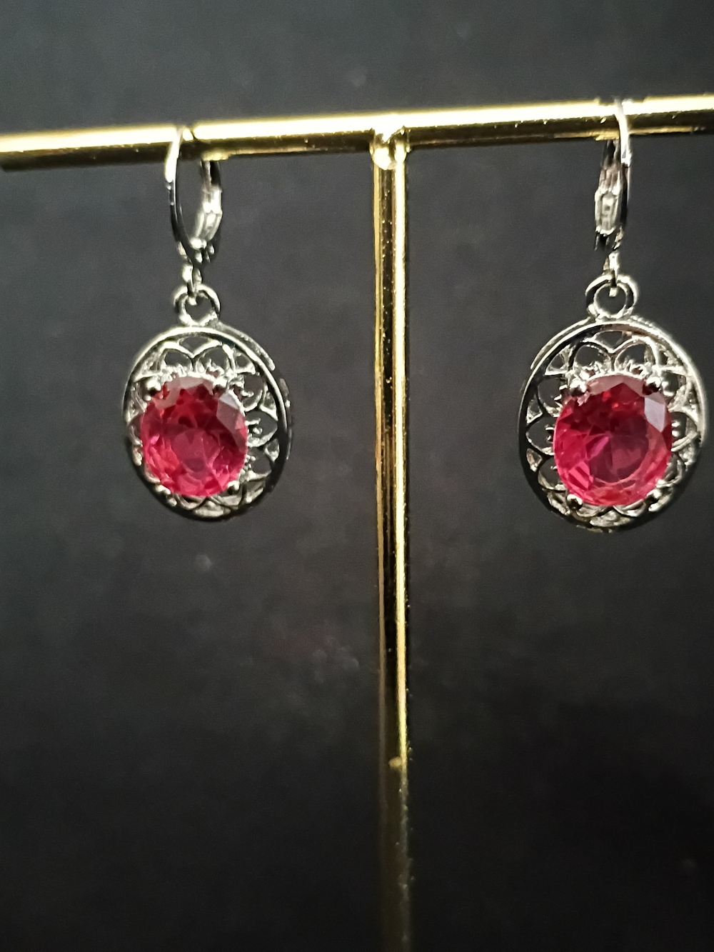 Silver Drop Earrings with Pink Gemstone
